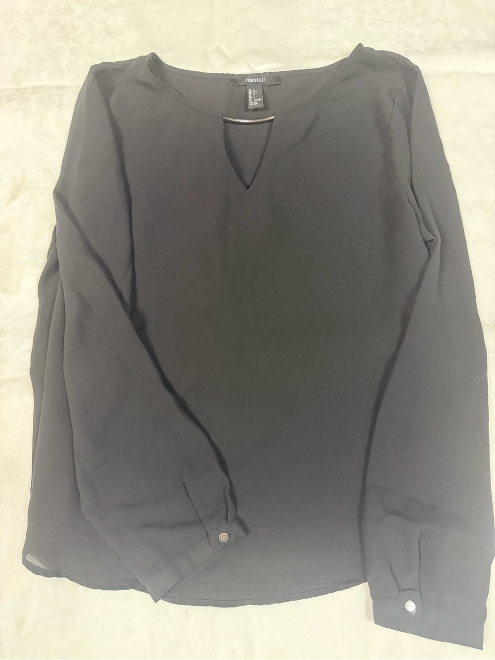 Forever 21 Men’s Black Long-Sleeve Shirt with Metal Accent